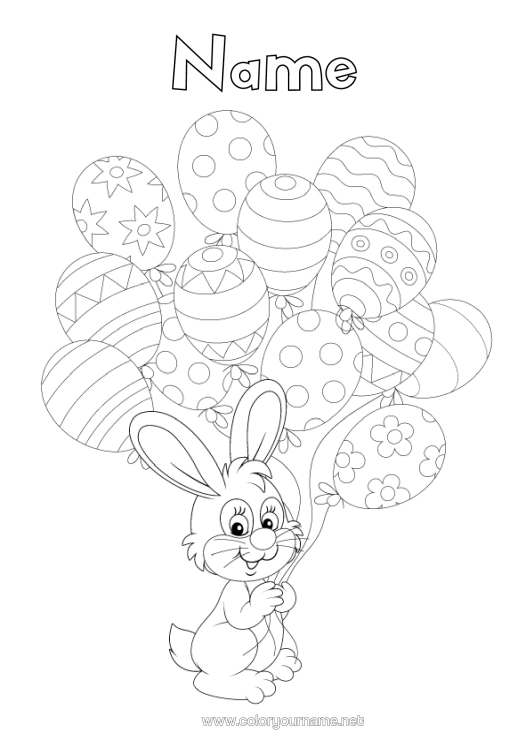 Colouring page to print Balloons Spring Rabbit Animal Easter Forest Animals