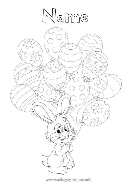 Coloring page to print Balloons Spring Bunny Animal Easter Forest animals