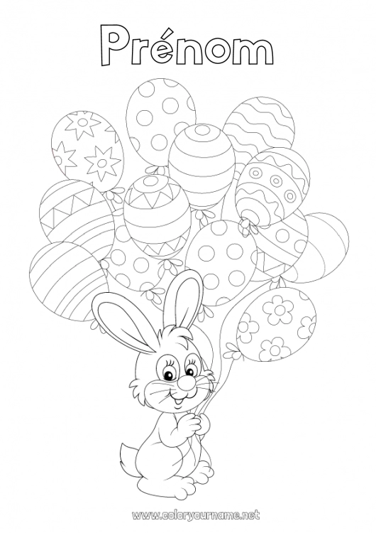 Coloriage à imprimer Ballons Printemps Lapin Animal Pâques Animaux de la forêt