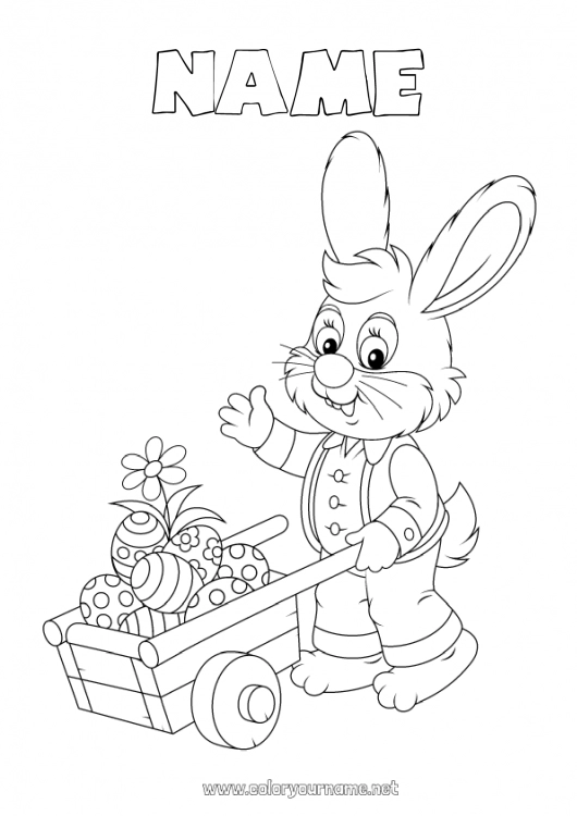 Coloring page to print Spring Bunny Animal Easter eggs Easter Forest animals