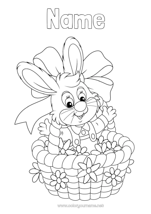 Colouring page to print Flowers Spring Rabbit Animal Easter Basket Forest Animals