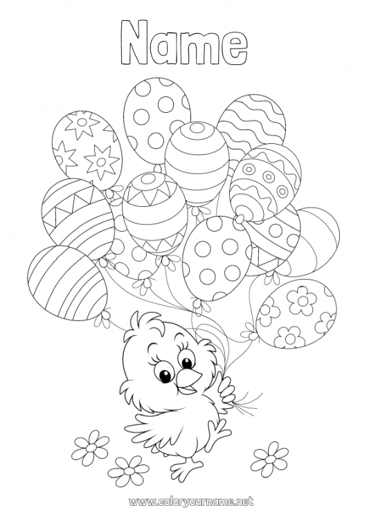 Coloring page to print Balloons Spring Chick Animal Easter Farm animals