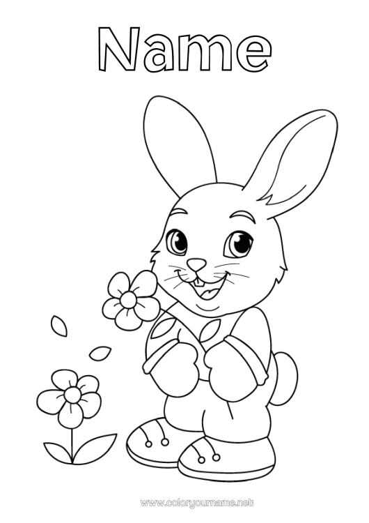 Colouring page to print Flowers Spring Rabbit Animal Easter Forest Animals