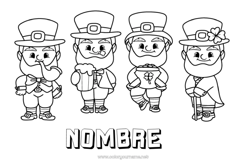 Dibujo para colorear para imprimir Irlanda Día de San Patricio Leprechaun