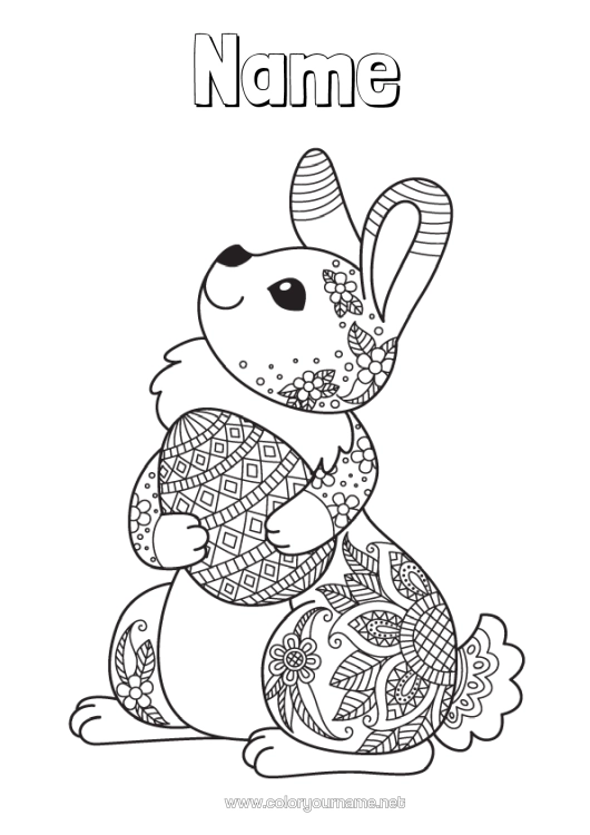 Colouring page to print Mandala Rabbit Animal Easter Eggs Easter Forest Animals
