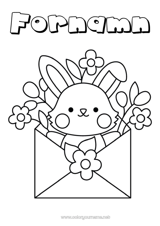 Färgläggningssida att skriva ut Blommor Vår Kanin Djur Kuvert Skogens djur