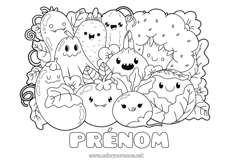 Coloriage à imprimer Mignon Kawaii Nourriture Légumes