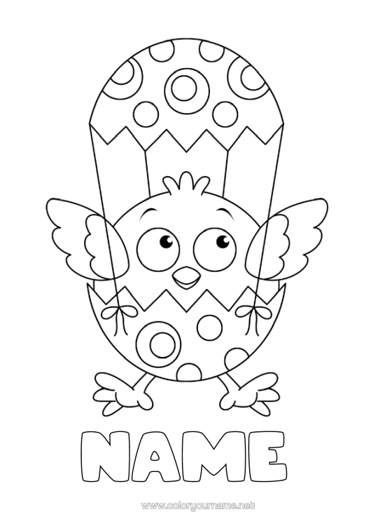 Colouring page to print Spring Chick Animal Easter Eggs Easter Farm Animals