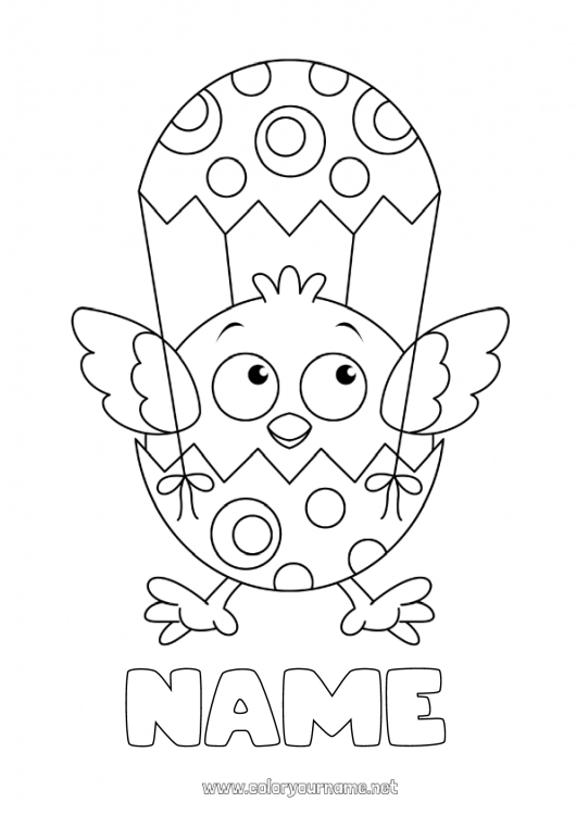 Coloring page to print Spring Chick Animal Easter eggs Easter Farm animals