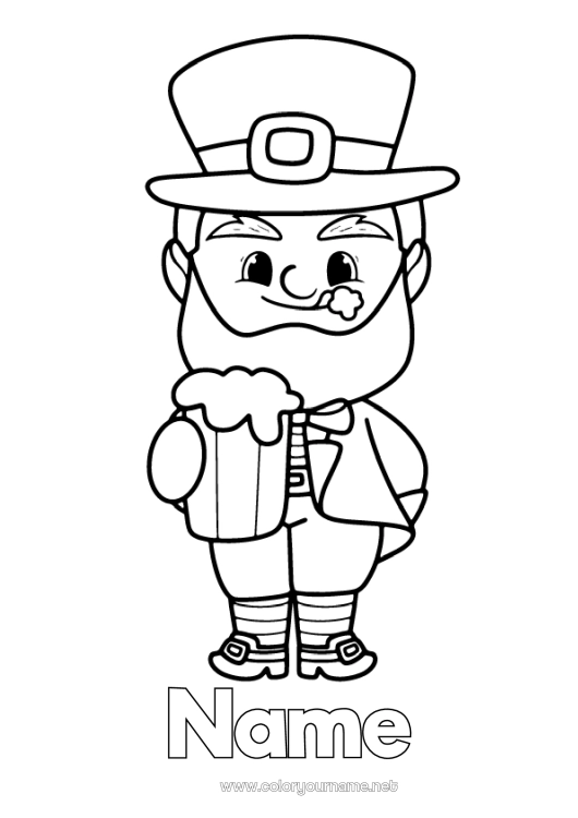 Coloring page to print Ireland Saint Patrick's Day Leprechaun