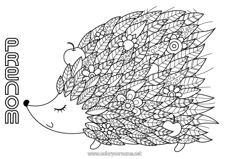 Coloriage à imprimer Hérisson Mandala Automne Animal Feuilles Animaux de la forêt