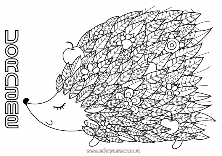 Malvorlage zum Ausdrucken Igel Mandala Herbst Tier Blätter Waldtiere