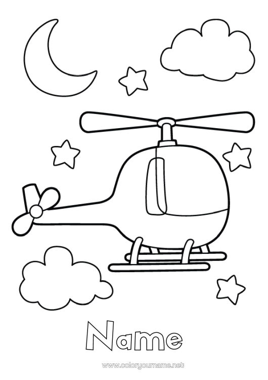 Colouring page to print Vehicles Helicopter Easy Colouring Pages Aerial Vehicles