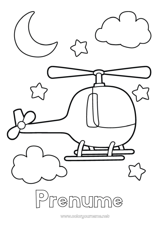 Pagină de colorat de imprimat Vehicule Elicopter Desene de colorat ușoare Vehicule aeriene