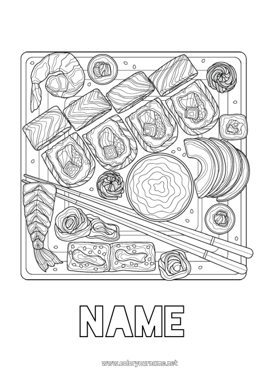 Coloring page to print Food Japan Sushi