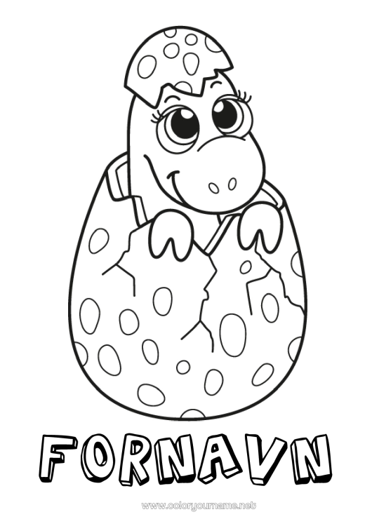 Fargeleggingssiden til utskrift Søt Dinosaurer Drage Dyr Drager, enhornede hester og fantastiske dyr Baby Egg