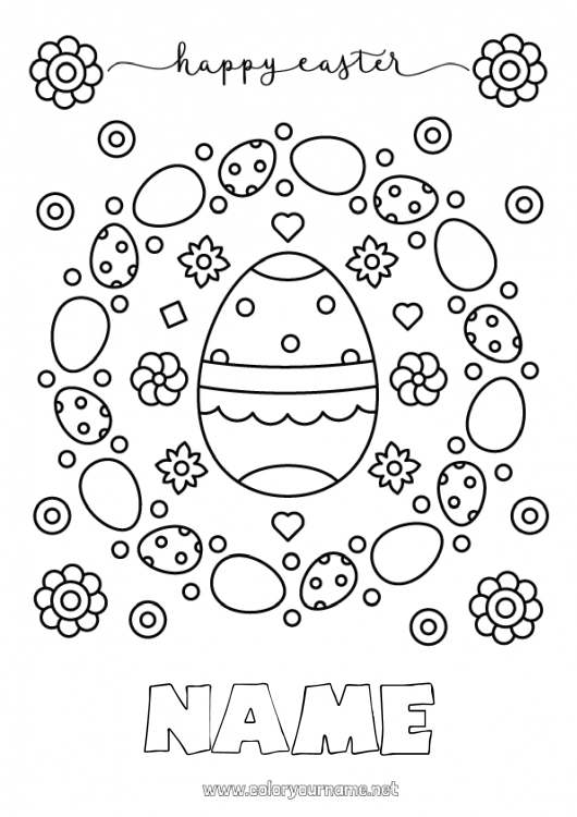 Coloring page to print Flowers Mandala Easter eggs Easter 