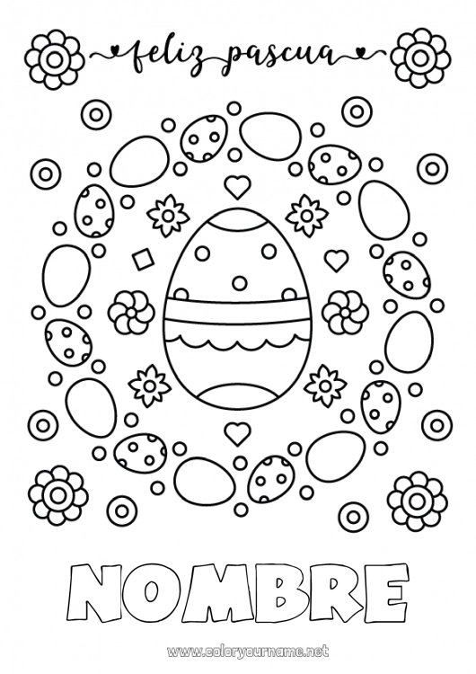 Dibujo para colorear para imprimir Flores Mandala Huevos de Pascua Pascua de Resurrección Mensaje de 