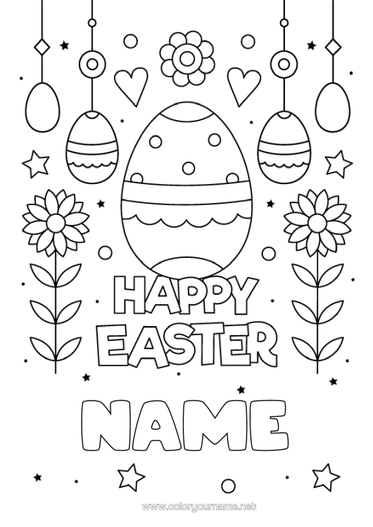 Colouring page to print Spring Easter Eggs Easter "Happy Easter" Message