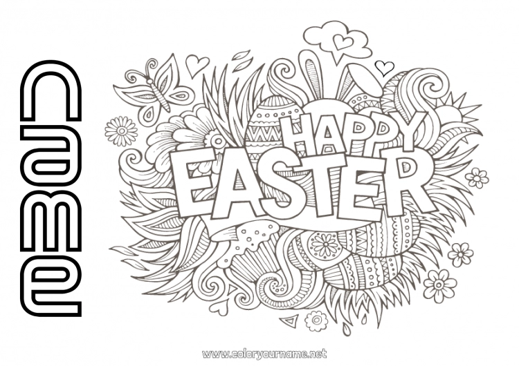 Coloring page to print Mandala Spring Easter eggs Easter 