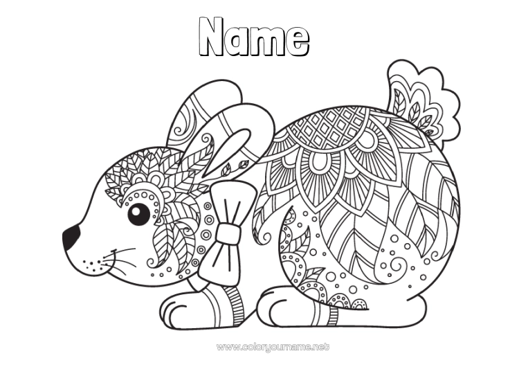 Colouring page to print Calm And Zen Mandala Spring Rabbit Animal Easter Forest Animals