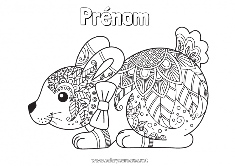 Coloriage à imprimer Calme et zen Mandala Printemps Lapin Animal Pâques Animaux de la forêt