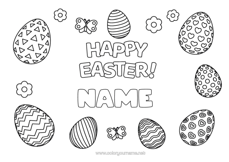Colouring page to print Easter Eggs Easter "Happy Easter" Message