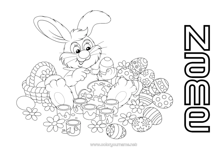Colouring page to print Rabbit Animal Easter Eggs Easter Easy Colouring Pages Forest Animals