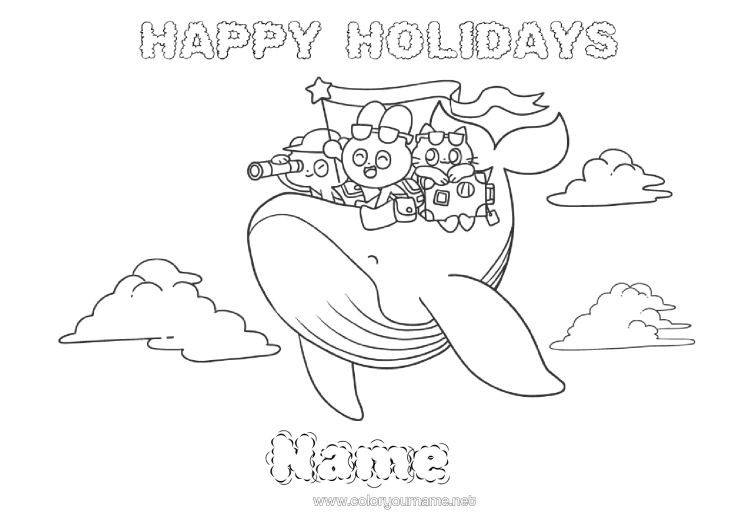 Colouring page to print Holidays Whale Vehicles Animal Marine Or Aquatic Animals