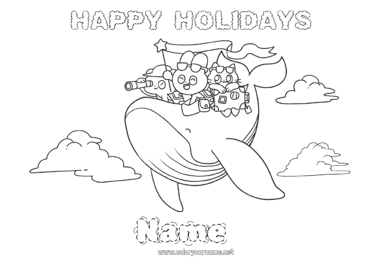 Coloring page to print Holidays Whale Vehicles Marine or aquatic animals