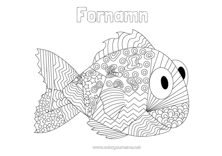 Färgläggningssida att skriva ut Lugn och zen Djur Fisk Aprilskämt Marina djur eller vattenlevande djur