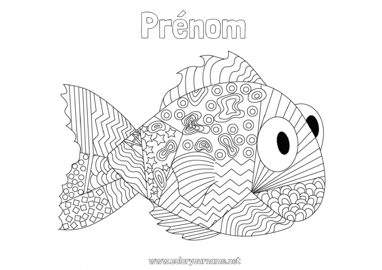 Coloriage à imprimer Calme et zen Animal Poisson Poisson d'avril Animaux marins ou aquatique