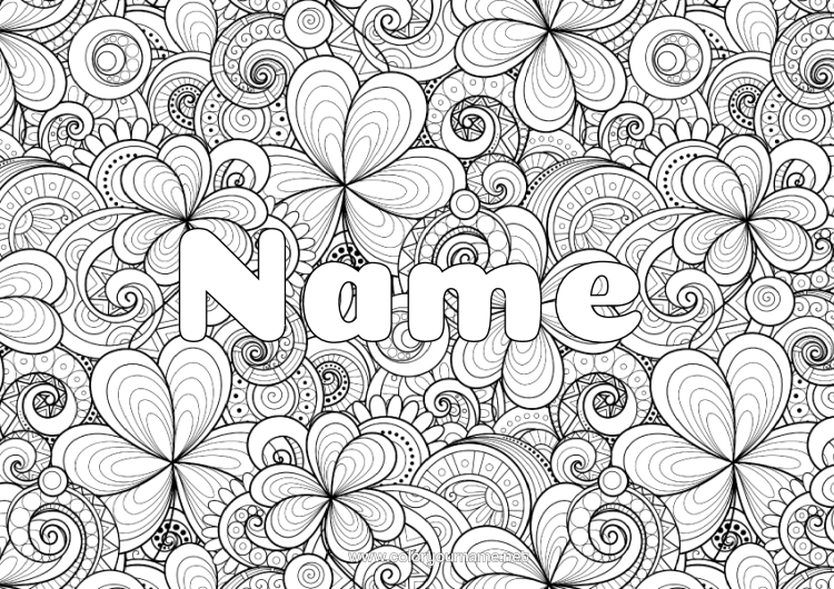 Colouring page to print Fortune Clover Decorated Name Decorative Background