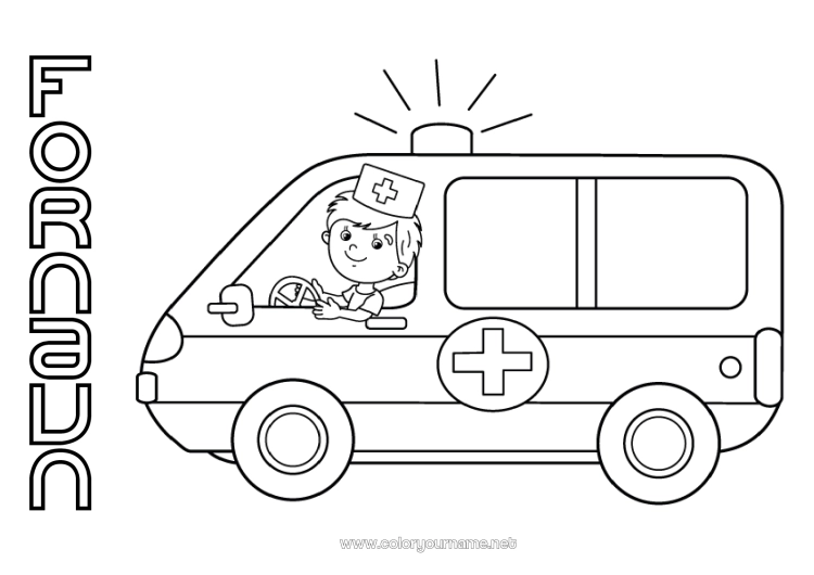 Farvelægningssiden til udskrivning Køretøjer Ambulance Rednings- og nøretkøretøjer