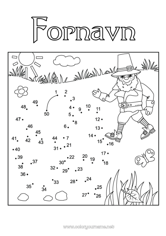 Farvelægningssiden til udskrivning Børneaktiviteter Forbindelsespunkter Kløver Irland Sankt Patricks Dag Tal at forbinde