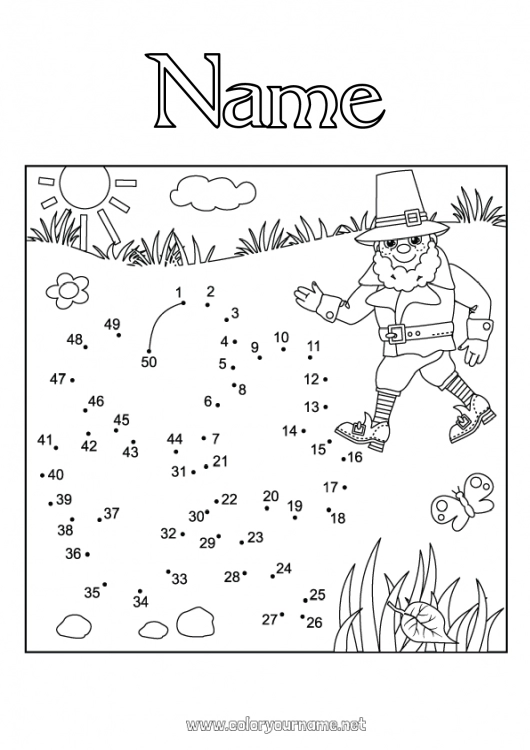 Coloring page to print Children's activities Connect the dots Clover Ireland Saint Patrick's Day