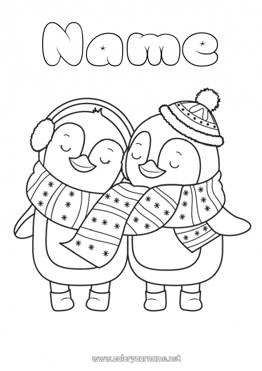 Coloring page to print Winter Penguin Animal Friend Flying birds and mammals