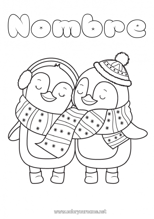 Dibujo para colorear para imprimir Invierno Pingüino Animales Amigo Aves y mamíferos voladores