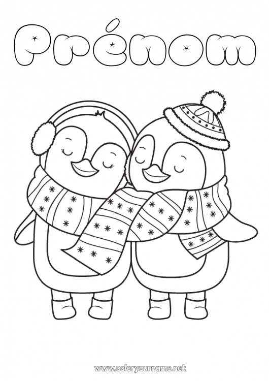 Coloriage à imprimer Hiver Pingouin, Manchot Animal Ami, Amie Oiseaux et mammifères volants