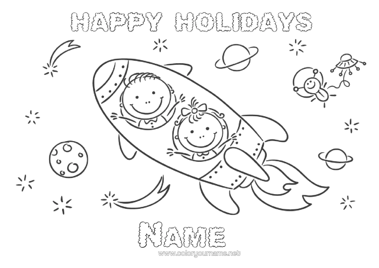 Colouring page to print Holidays Rocket Vehicles Space Easy Colouring Pages Aerial Vehicles