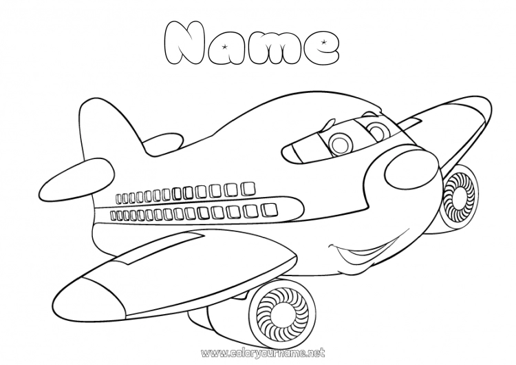 Coloring page to print Plane Vehicles Aerial vehicles Character vehicles