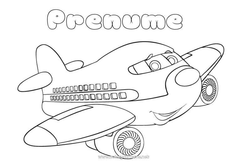 Pagină de colorat de imprimat Avion Vehicule Vehicule aeriene Vehicule personaje