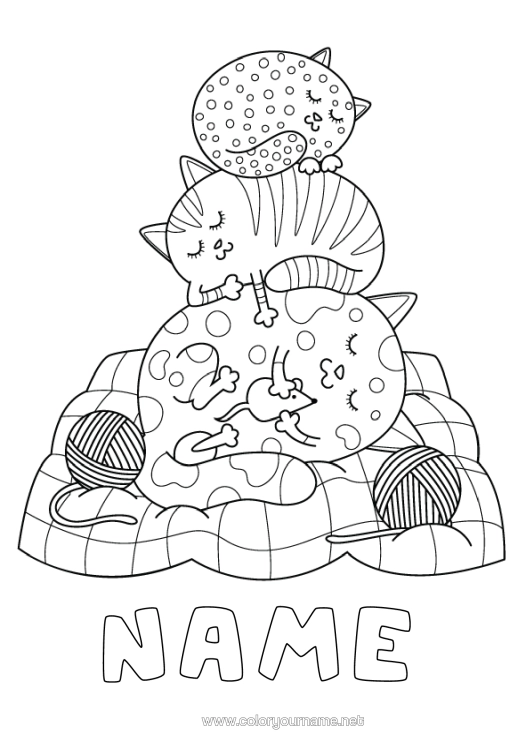 Colouring page to print Cat Animal Dogs And Cats Balls Of Wool