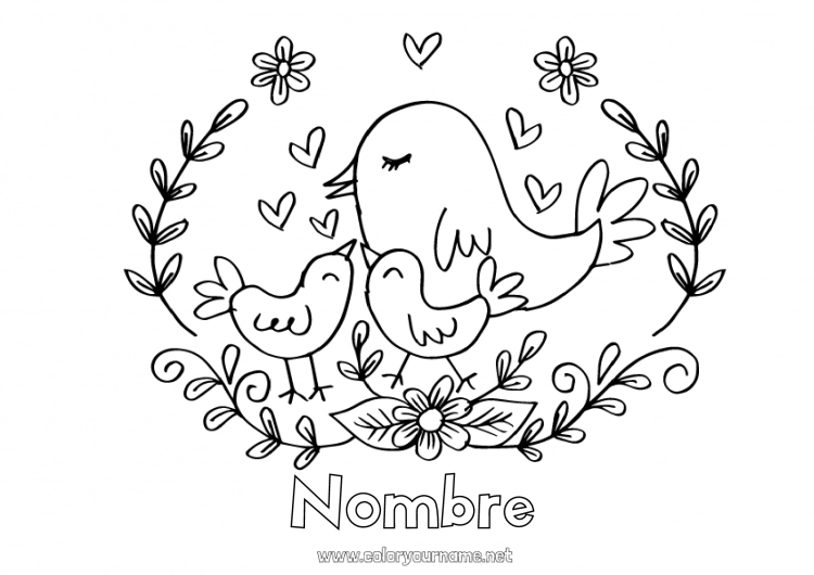 Dibujo para colorear para imprimir Pájaro Primavera Animales Aves y mamíferos voladores