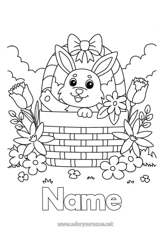 Coloring page to print Bunny Animal Basket Forest animals