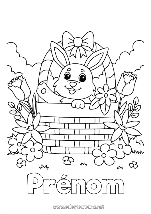 Coloriage à imprimer Lapin Animal Panier Animaux de la forêt