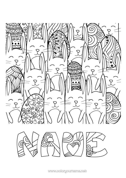Colouring page to print Mandala Cute Rabbit Easter Eggs Easter Complex Colouring Pages Forest Animals