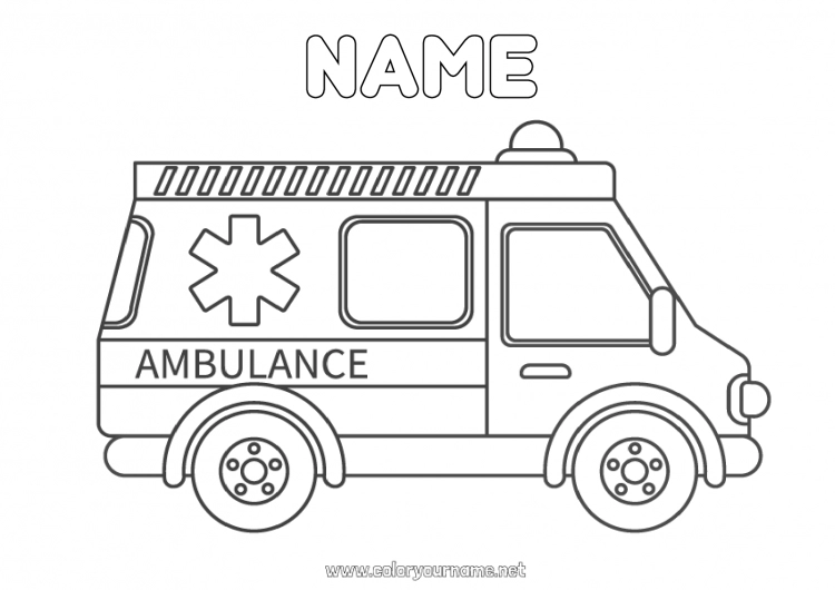 Coloring page to print Truck Ambulance Rescue and Emergency Vehicles Trucks and utility vehicles Health professions