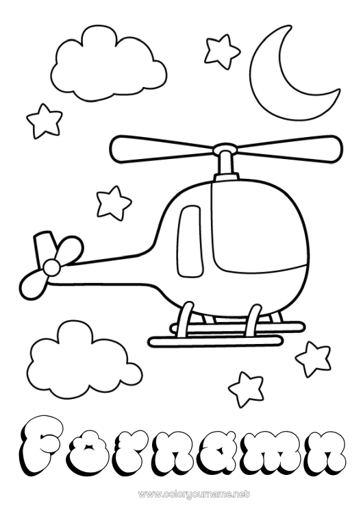 Färgläggningssida att skriva ut Fordon Helikopter Lätta målarbilder Luftfartyg