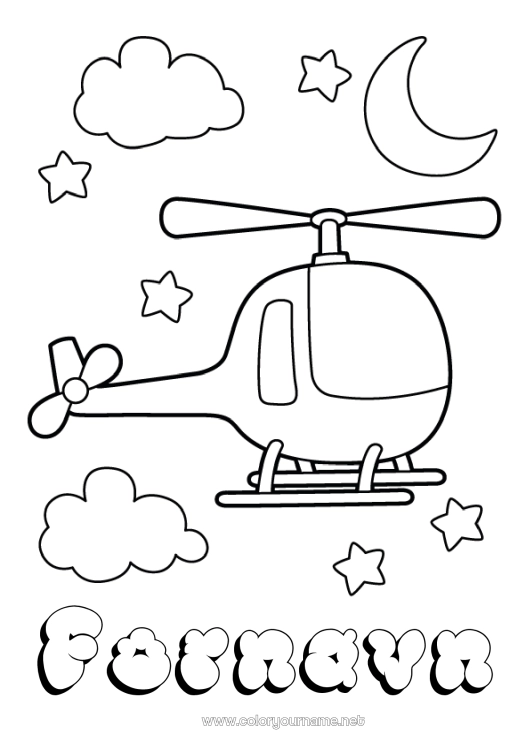 Fargeleggingssiden til utskrift Kjøretøy Helikopter Enkle fargelegginger Luftfartøy